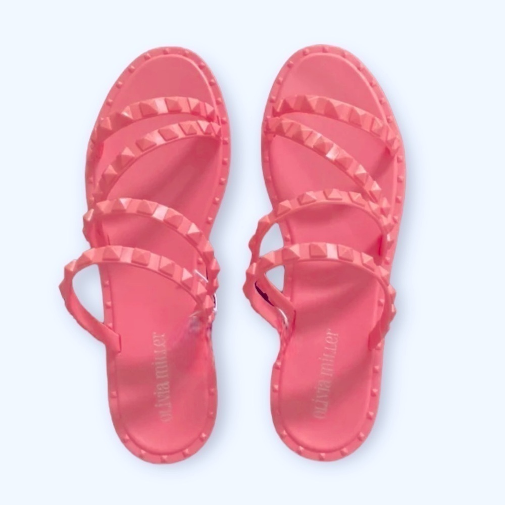 Olivia Miller Flat Studded Hot Pink Jelly Sandals
